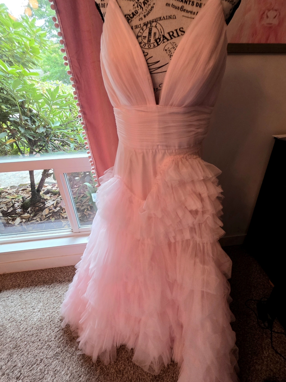 Pink Tulle Ruffle Gown - Sleeveless